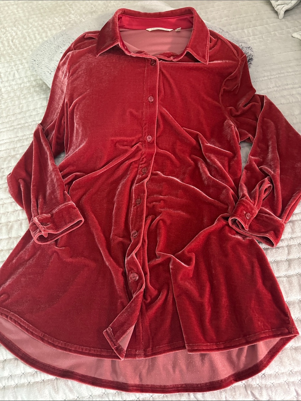 Soft Surroundings Velvet Button-Down in Ruby Red